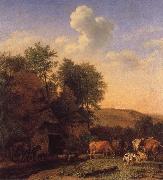 POTTER, Paulus A Landscape with Cows,sheep and horses by a Barn Germany oil painting artist